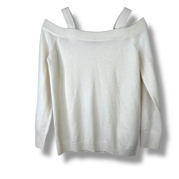 SWTR Cream Merino Wool Cashmere Cold Shoulder Pullover Ribbed Sweater Small - Picture 2 of 6